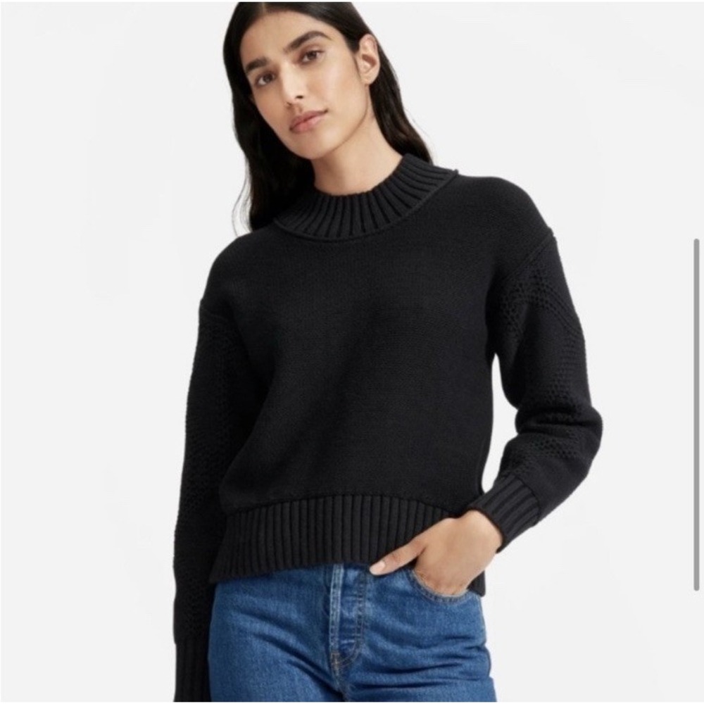 Everlane Textured Cotton Bland Chunky Pullover Sweater Black Size M Fall Academy